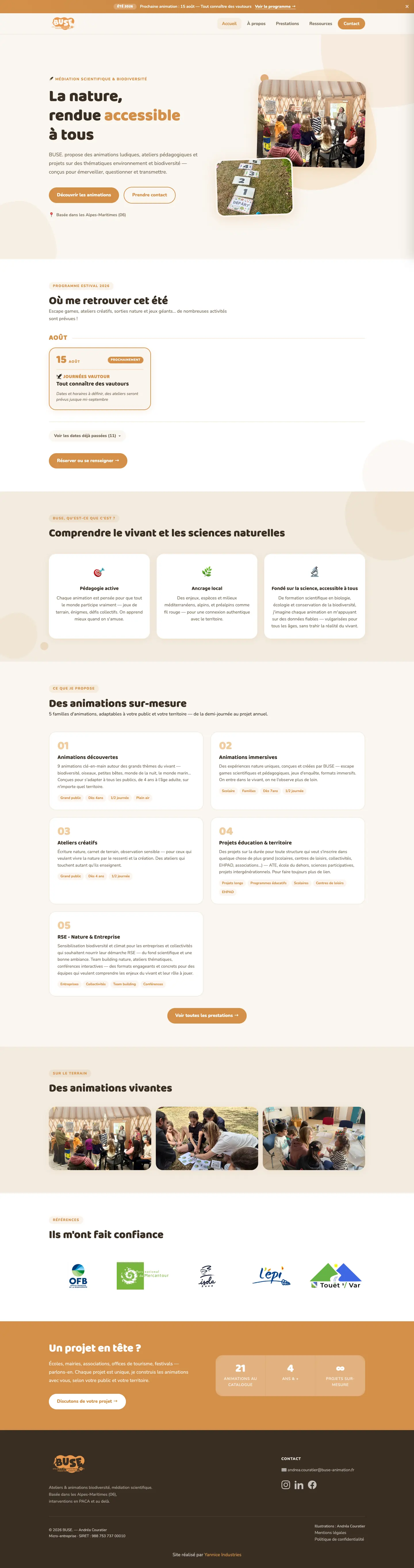 Capture de la page d'accueil de buse-animation.fr
